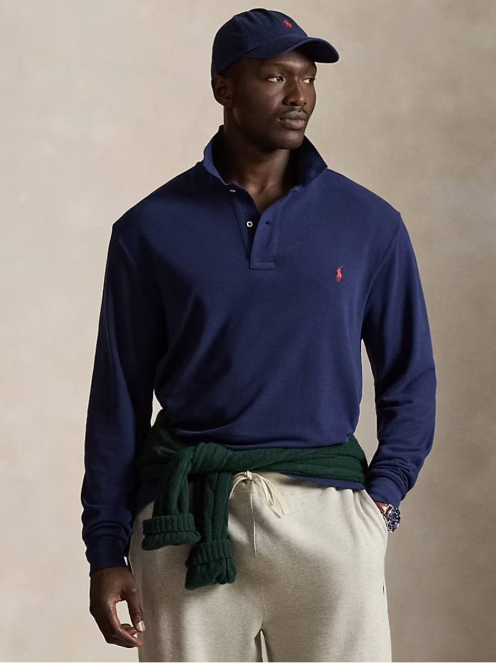 POLO RALPH LAUREN Mesh Long-Sleeve Polo Shirt NEWPORT NAVY